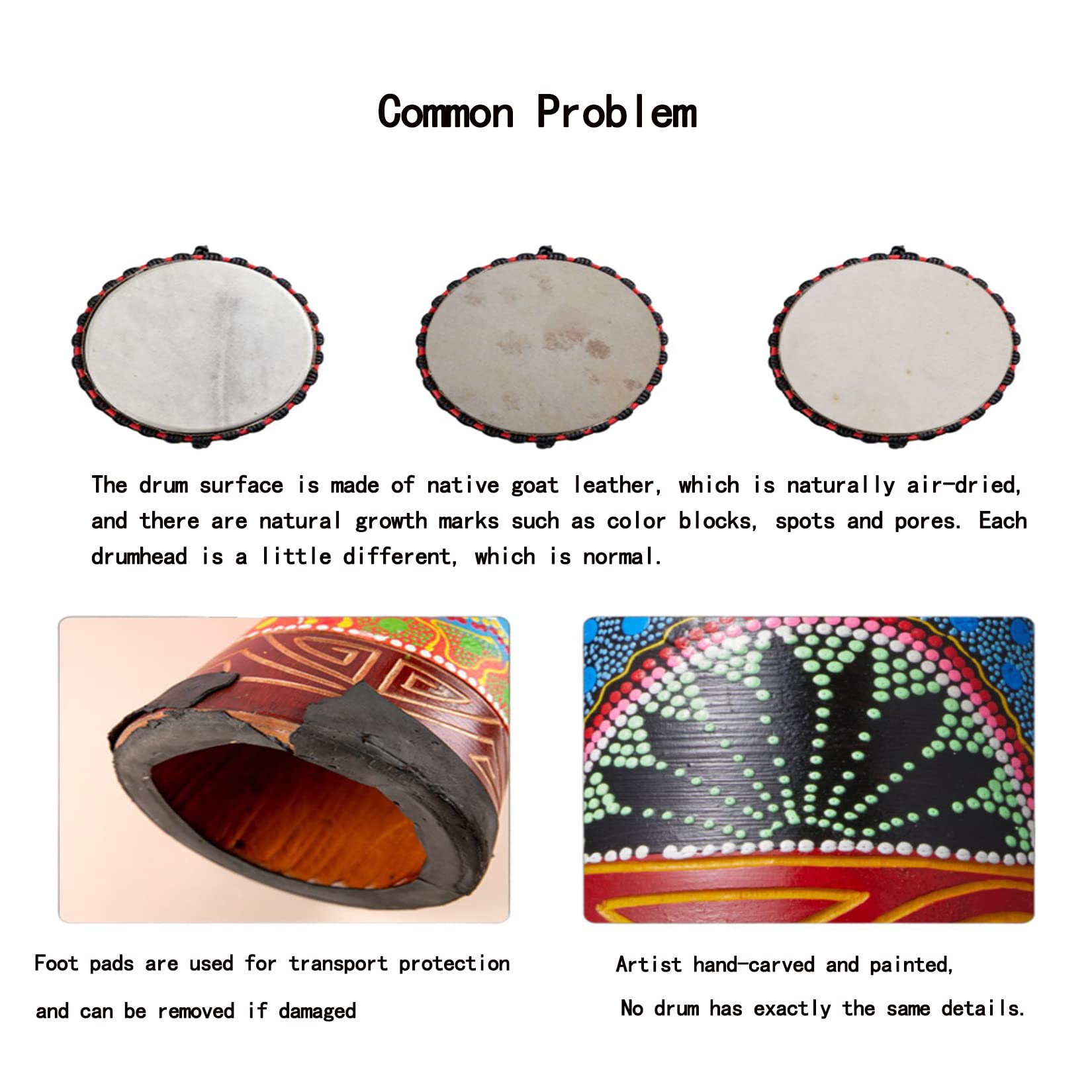 BORIYAM Djembe Drum Professionally Hand Carved, Goatskin Drum Head, From West African Style Tambourine, Bongo, Percussion (Red Elephant)