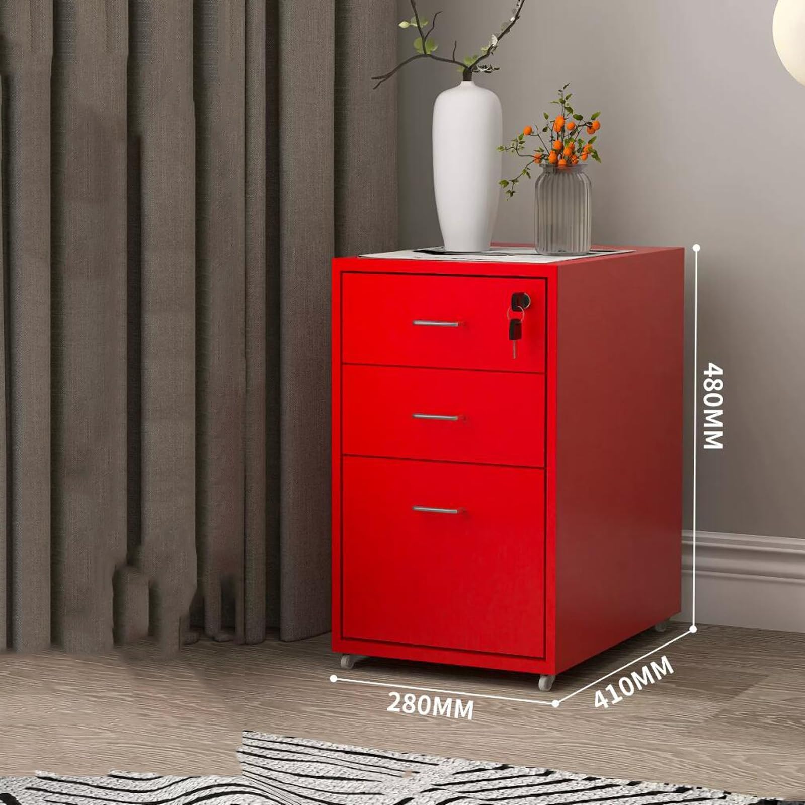 Cact Secure e Sto Solut - Armadietto da scrivania con serratura, colore: rosso