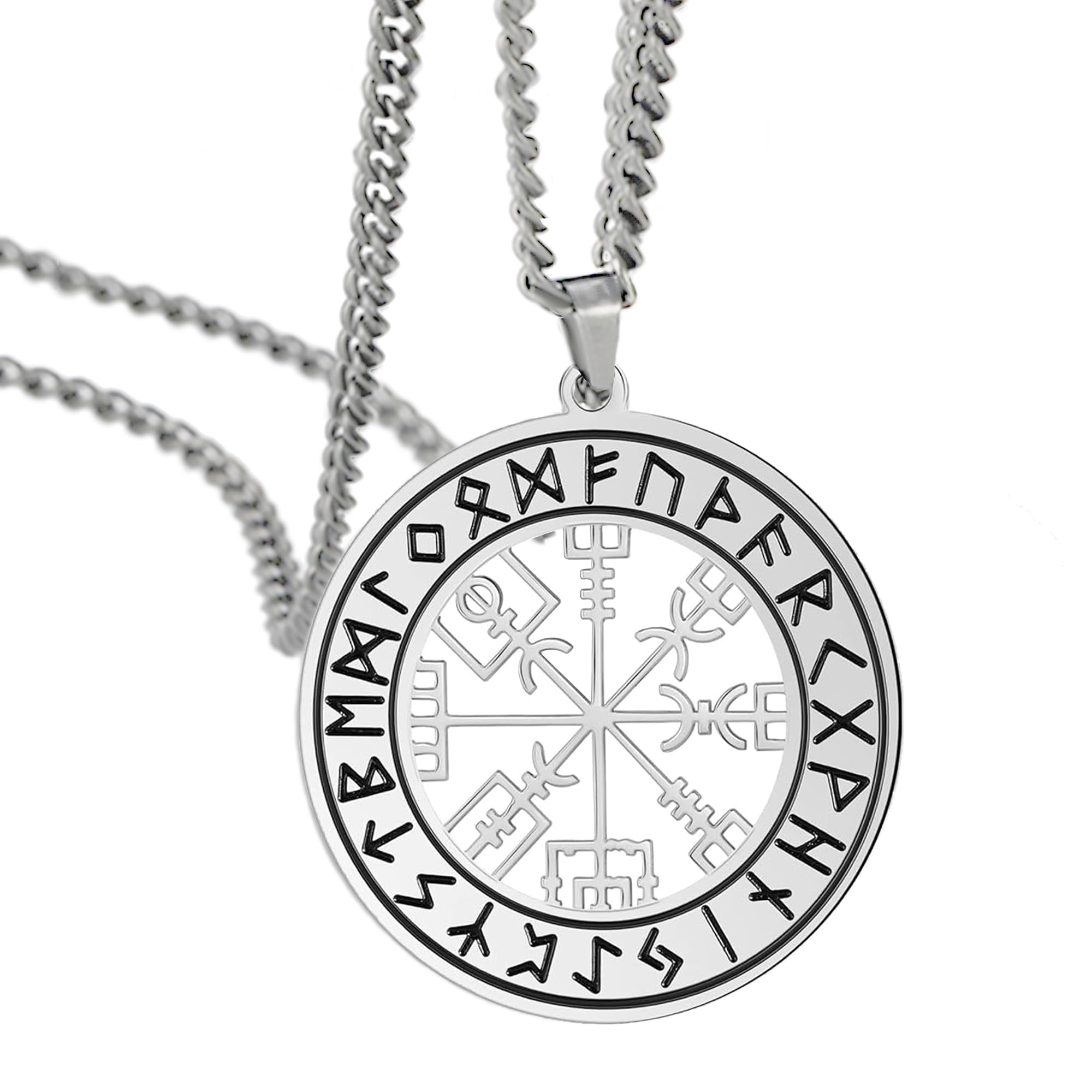 Amaxer Collana Donna Vegvisir – Ciondolo Bussola Vichinga In Acciaio Inox, Amuleto Nordico Con Rune