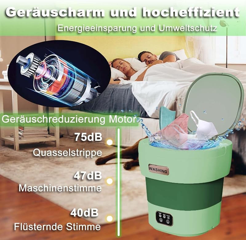 SuLiao Összecsukható Mini Mosógép 15L - Hordozható Automata Mosó-Szárító, Zoknikhoz, Fehérneműhöz, Utazáshoz, Kempingezéshez - Zöld
