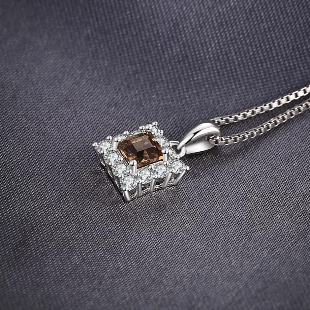 Collar con Colgante de Plata de Ley 925 de Cuarzo Ahumado Cuadrado para Mujer, joyería de Piedras Preciosas sin Cadena