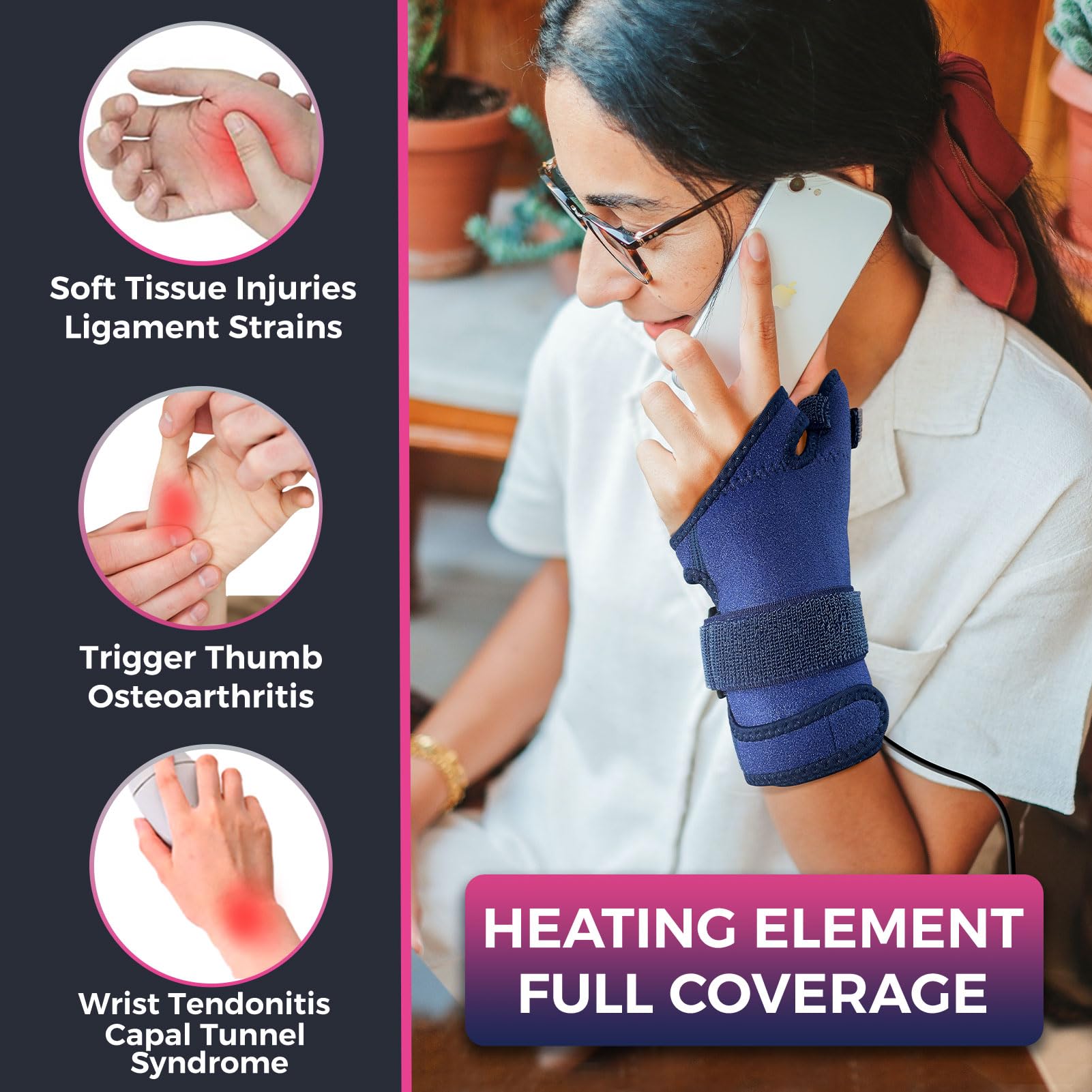 Muñequera y pulgar para alivio del túnel carpiano, almohadilla térmica eléctrica de mano para artritis del pulgar CMC, tendinitis, soporte de muñeca