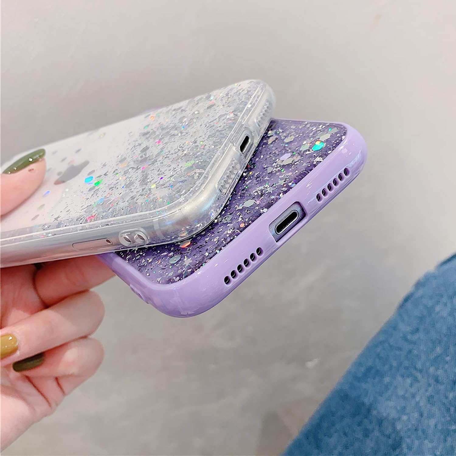 Takvet Clear Glitter Case for iPhone 11 Case for Girls Women Cute Bling Sparkle Shining Case with Hard Back and Soft TPU Bumper Shockproof Protective Case Cover for Apple 6.1'' iPhone 11 (Purple)