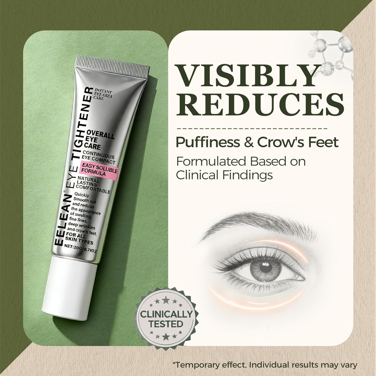 EELEAN Instant Eye Tightener Cream with Brush, Firming Formula for Fine Lines, Eye Bags and Puffiness, Gentle Skin Care Moisturizing, Smooth Finish & 12H Refresh, Suitable for All Skin Types - Image 5