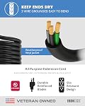 IRON FORGE CABLE 3 Outlet Power Strip Outdoor Extension Cord 10 ft, 16/3 Weatherproof Heavy Duty Black Extension Cord with Multiple Outlets 3 Prong Great for Outside, Lamp, Lawn, Home & Office