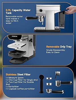 Aigostar Barista Cafetera Espresso y Capuccino 0.9L Inox5