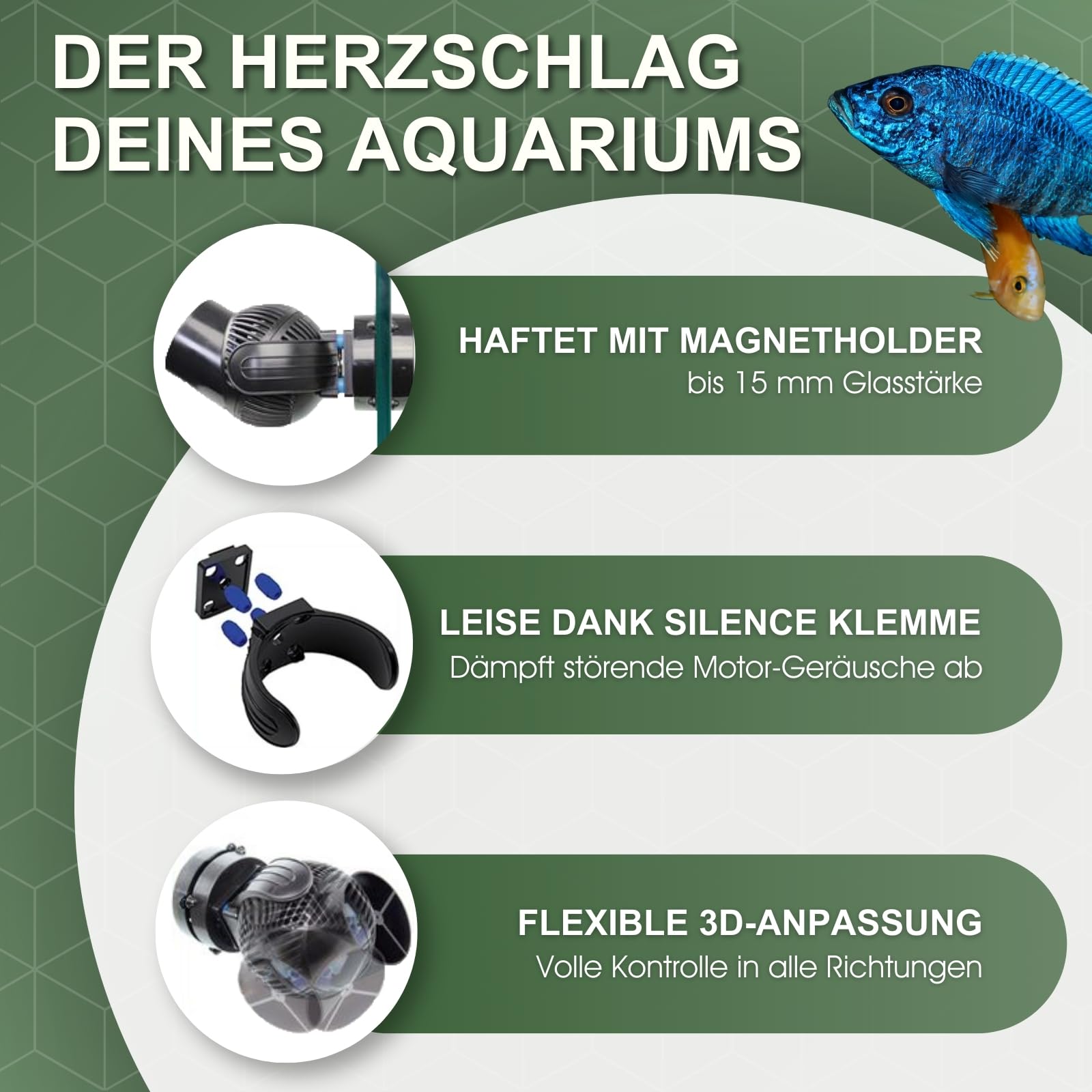 TUNZE Strömungspumpe Turbelle Stream 6065 I Pumpe mit 6500l/h Strömungsleistung I Propellerpumpe mit Magnet Holder & Silence Klemme bis 15mm Glasstärke I Wasserpumpe für Süßwasser-Aquarium