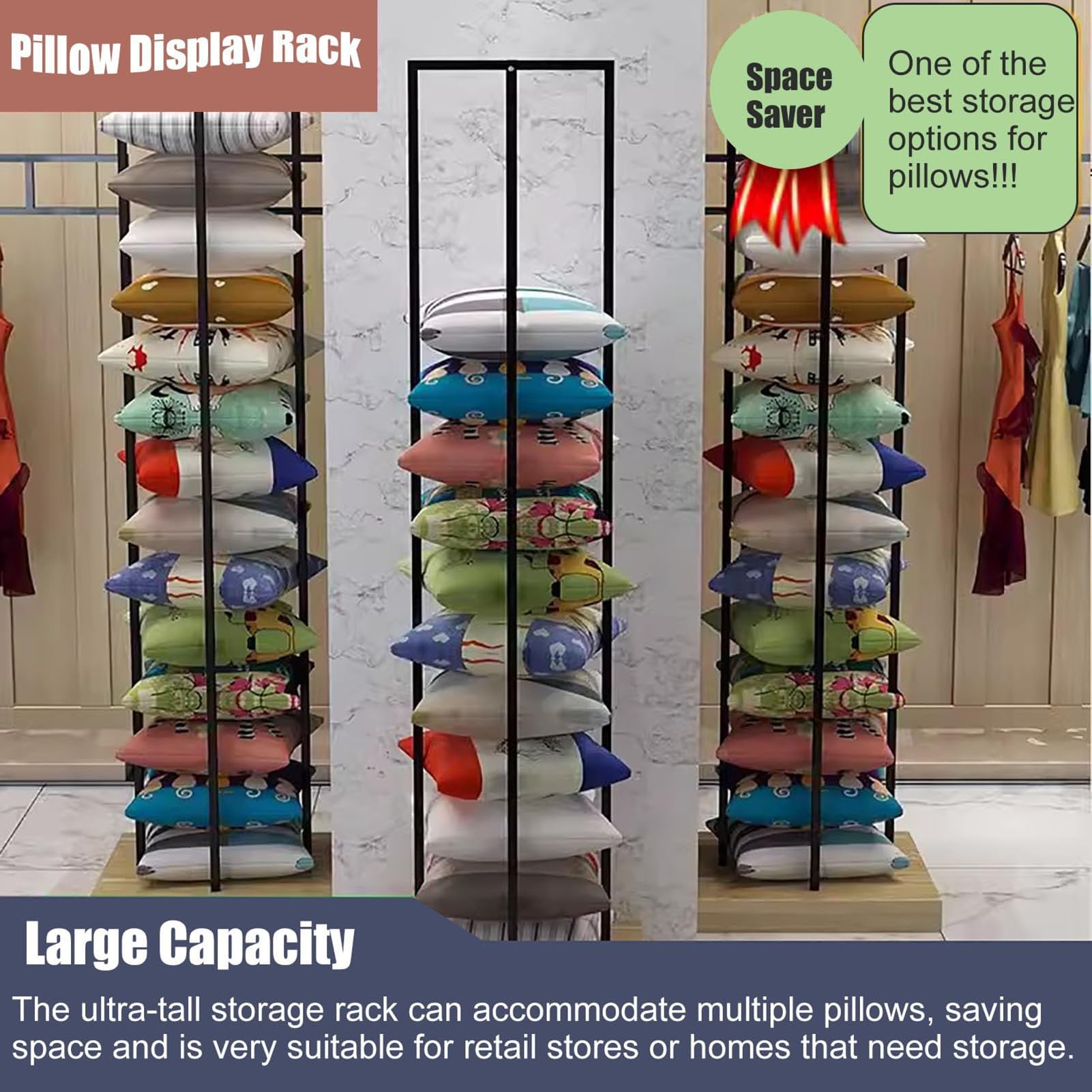Estante vertical de almacenamiento de almohada, soporte de exhibición de gran capacidad con base estable para tienda minorista y organización del hogar
