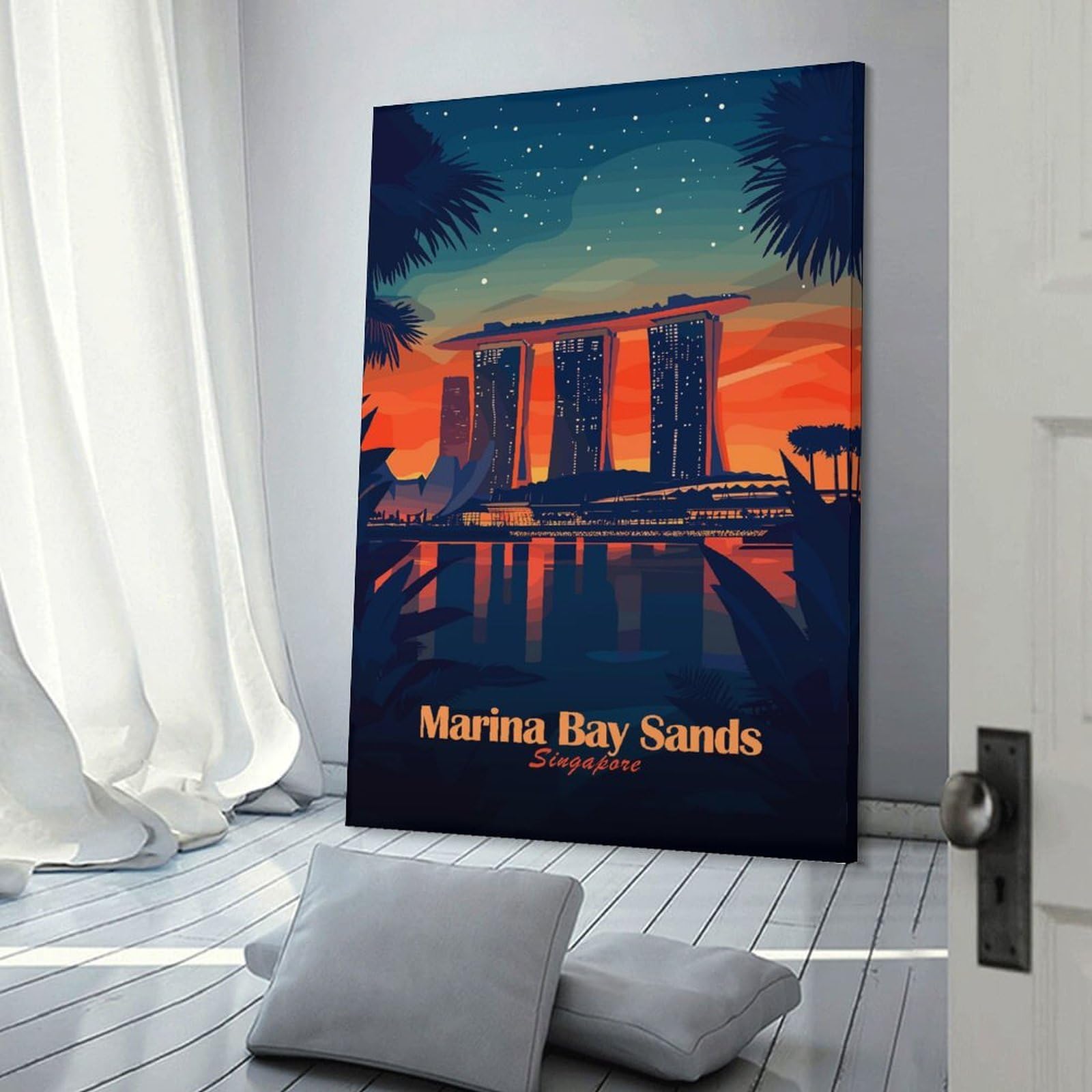 Junmoney Frame-Style-20-1 Marina Bay Sands Singapore Canvas Wall Art 20X30inch(50X75cm), For Workspace Walls, Study Corners Or Bedrooms, Wall Art That Adds Style To Work Areas