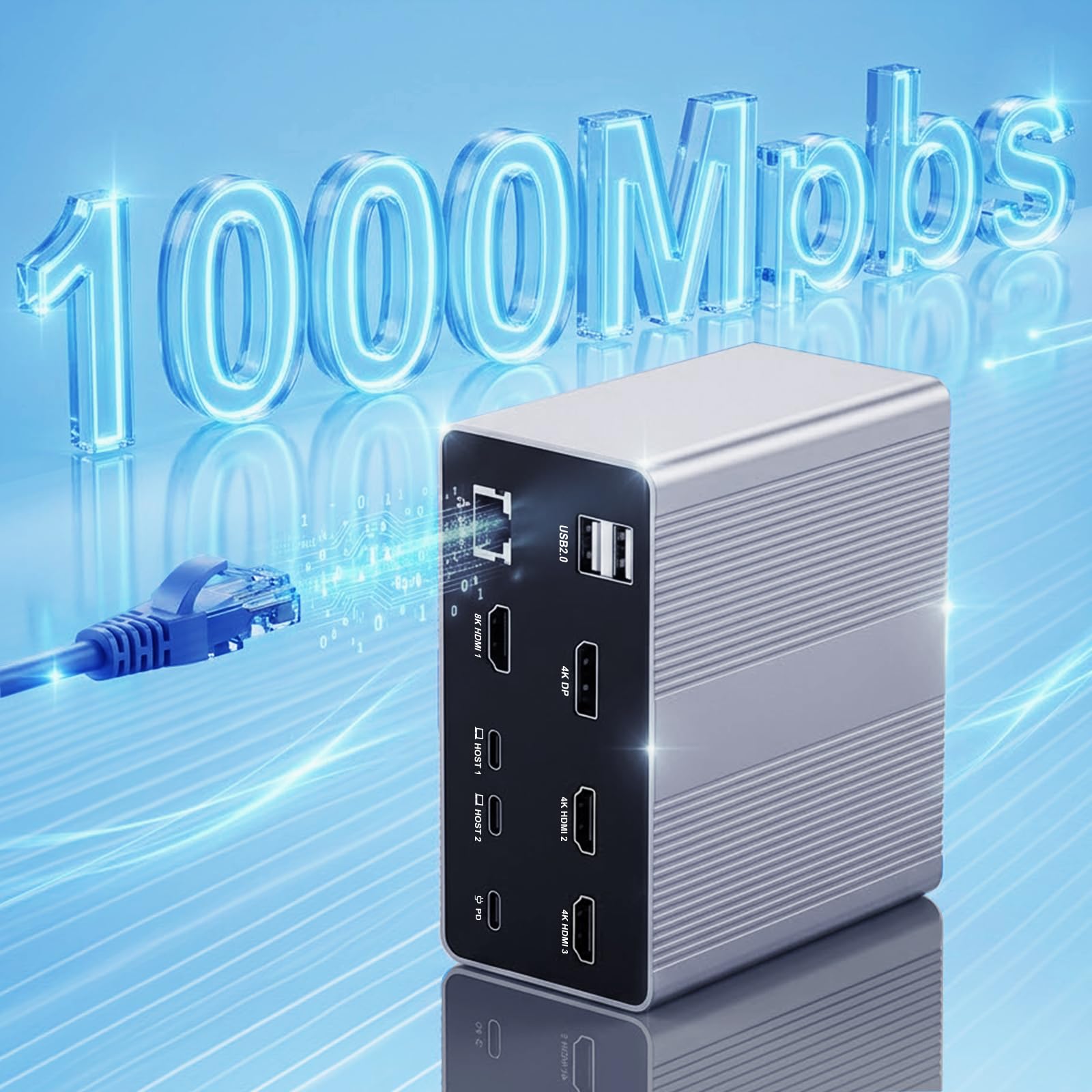 Station d'accueil USB C 19 en 1, Dock USB C Double Hôte avec 4 Écrans, Triple HDMI + DP, 8K@30Hz & Double 4K@60Hz, Hub USB Multiports avec PD 100W, RJ45 Gigabit, SD/TF, Audio pour Windows MacBook