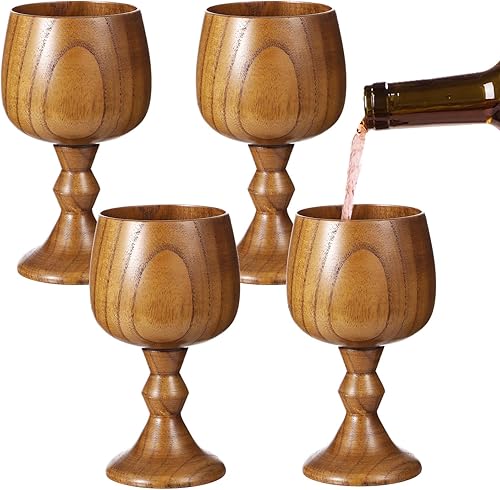 4 copas de vino de azufaifo, copas de madera vintage de 5.1 onzas, vasos medievales, cálculos de madera maciza, vasos retro para beber agua para