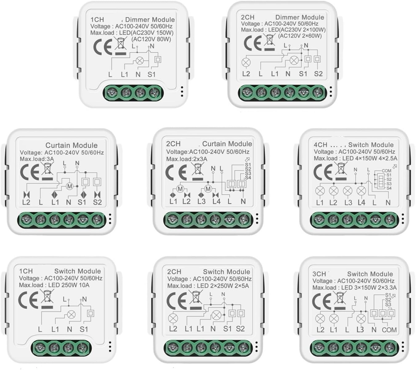 1 Pcs Smart Dimming Switch Light/Curtain/Dimmer Switch Module Supports Two-Way Control(Dimmer Switch-2CH)