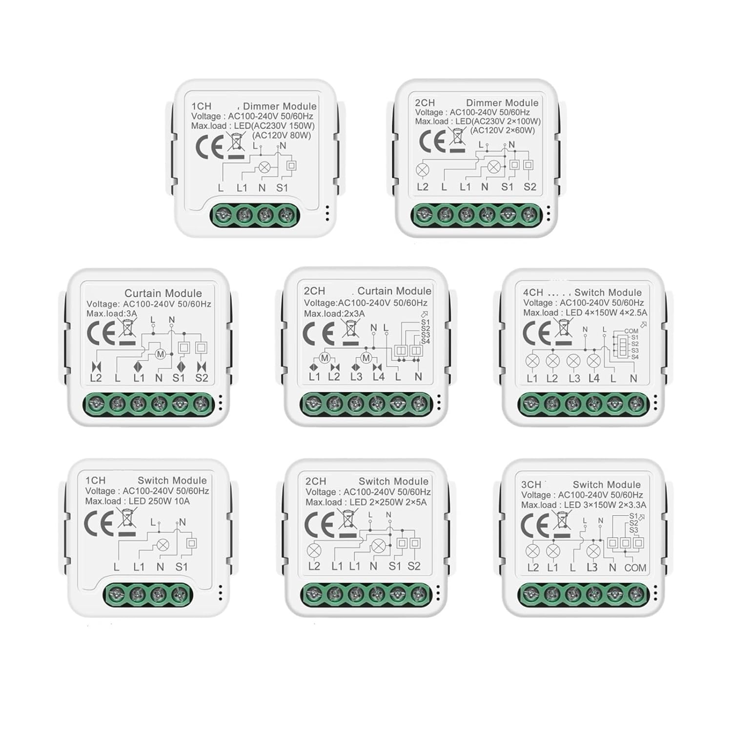 1 Pcs Smart Dimming Switch Light/Curtain/Dimmer Switch Module Supports Two-Way Control(Light Switch-2CH)