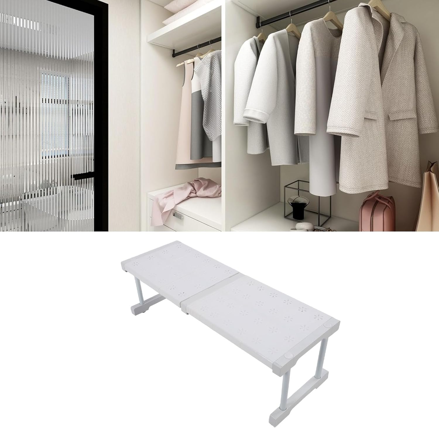 Expandable Closet Shelf Organizer, Carbon Steel Adjustable Tension Shelf Locker, 24cm x 32cm, Space - Saving Storage Divider for Wardrobe, Cabinet, Bathroom - Sturdy, Tool - Free (Length 47-68cm /