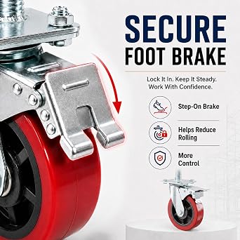 4 Pack Adjustable Leveling Scaffolding Wheels Set, 6 Scaffolding Casters, Scaffold Adjustable Leveling Jack Wheels with Locking Brakes, Ideal for Industrial Alloy Scaffold Tower