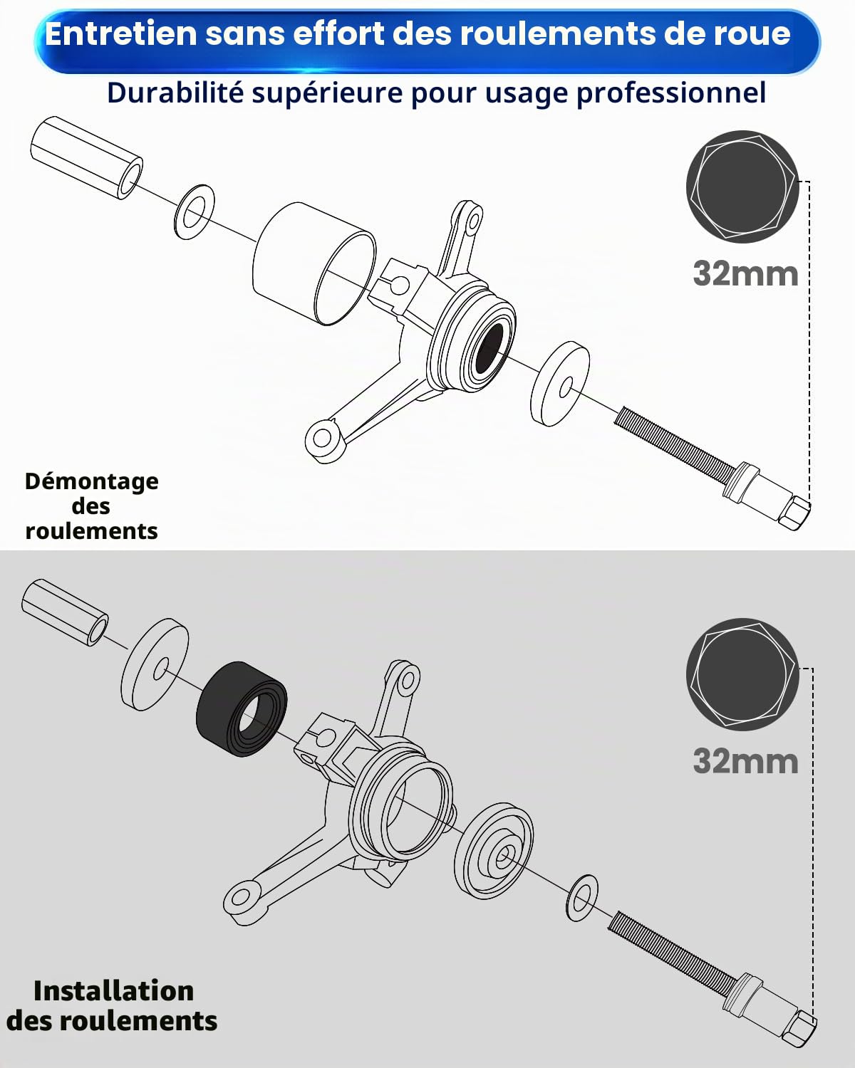 ATPEAM Extracteur Roulement 19 Pièces, Kit Arrache Roulement Moyeu