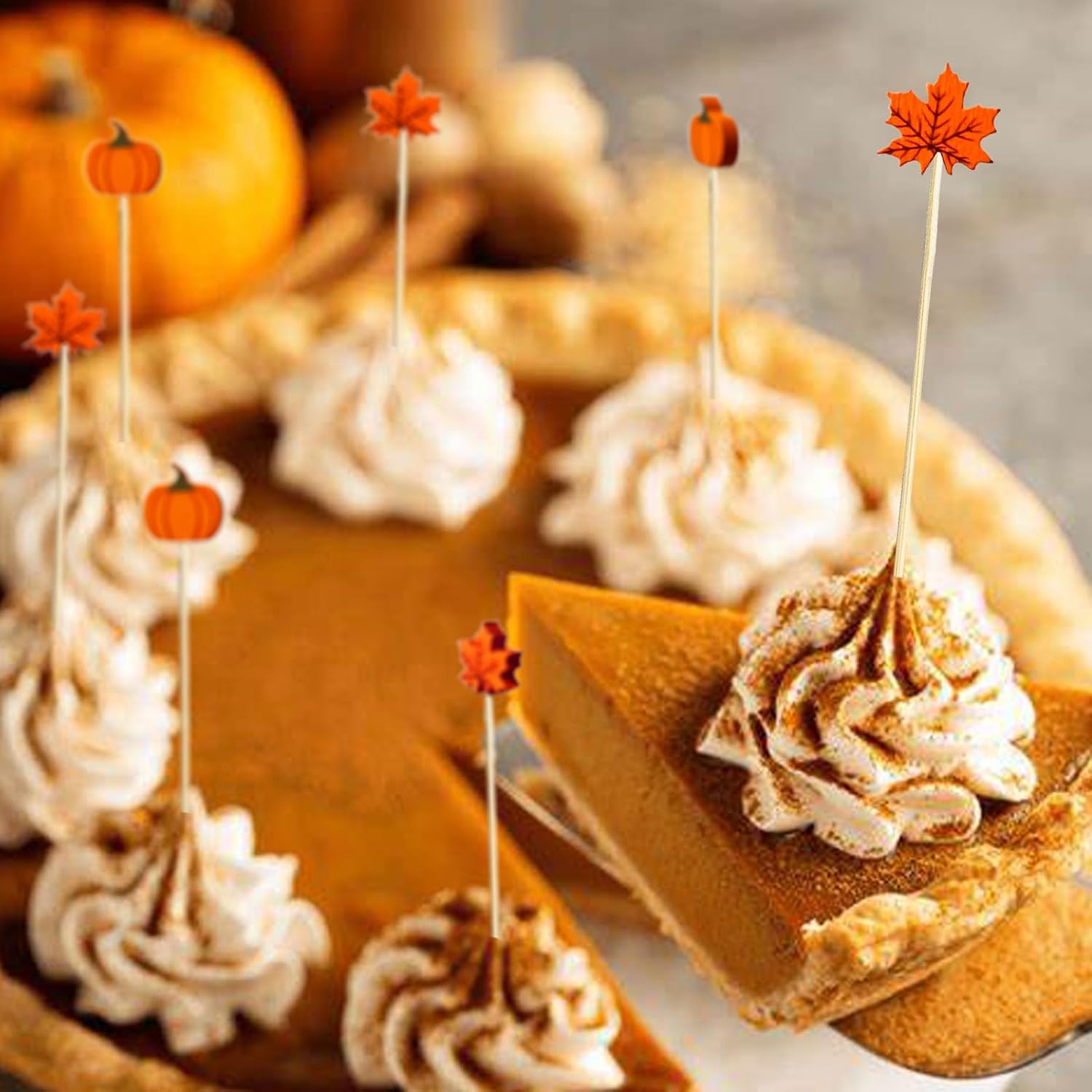 100pcs Maple Leaf Pumpkin Fall Cocktail Picks,Toothpicks for Appetizers