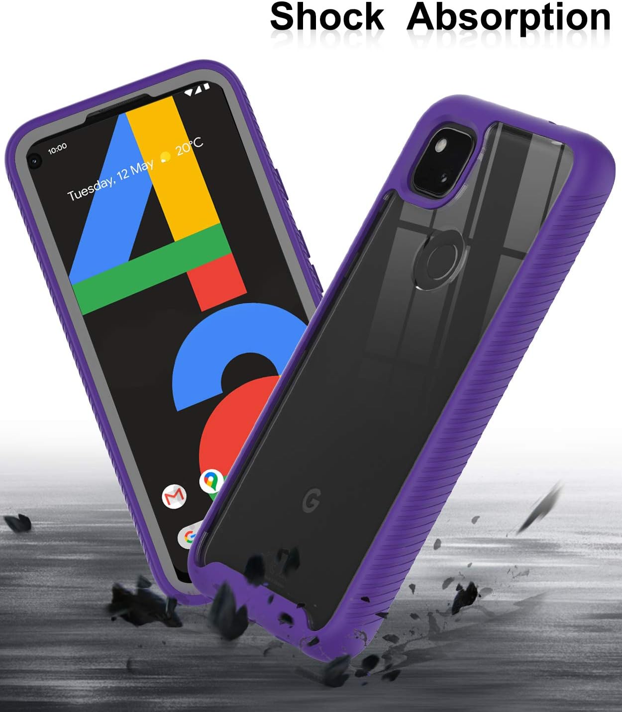 LeYi for Pixel 4a Case, Google Pixel 4a Case (Not Fit Pixel 4A 5G) with 2 Tempered Glass Screen Protector, Full Body Protective Rugged Hybrid Bumper Shockproof Clear Phone Cover Case for Pixel 4a Purple