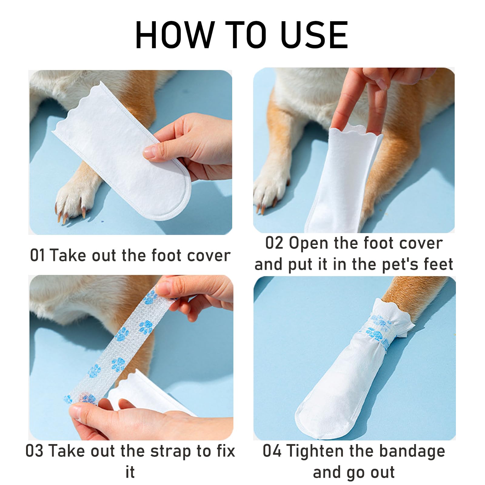 60 Pièces Chaussettes Jetables pour Chiens, Chaussures pour Chiens Antidérapant, Bottes Imperméables, Étanche, Protection Respirante, Auto-Adhésif, Protection des Pattes