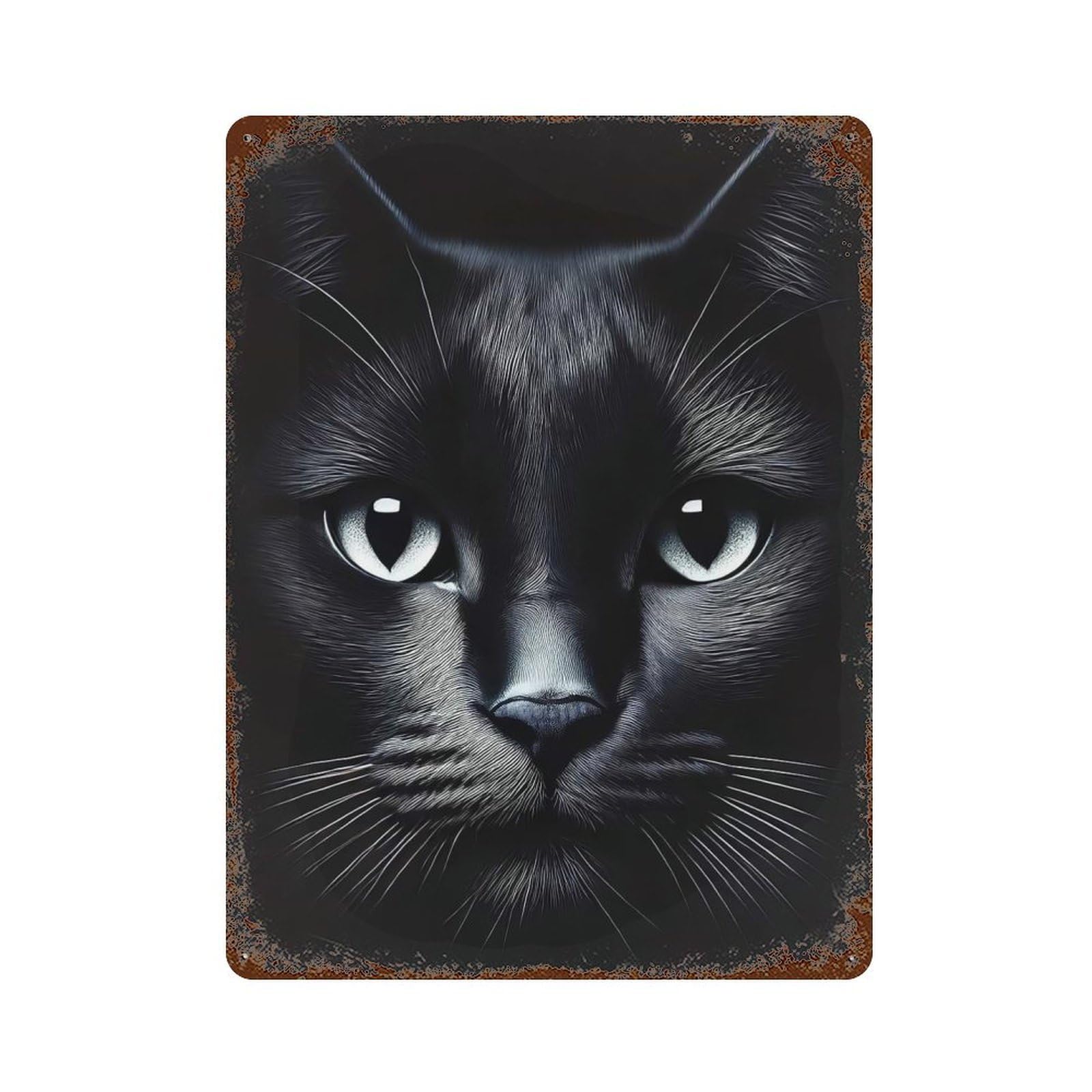 Black Cat Portrait 15.7"x11.8" Vintage Rust Metal Sign, Novelty Wall Decor for Living Room, Hallway And Home Decor