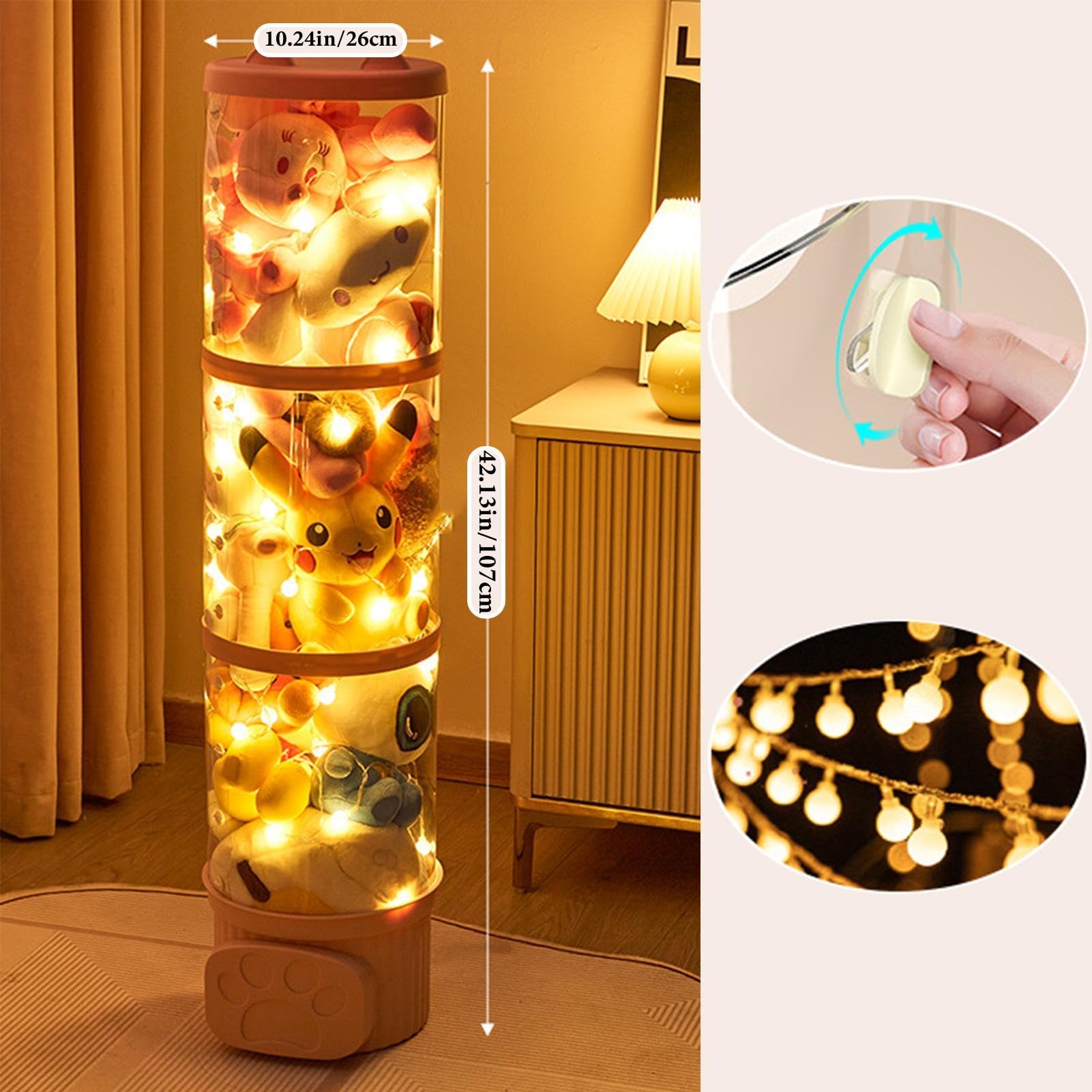 Organizzatore per animali | Organizzatore per giocattoli illuminato | Tubo per giocattoli illuminabile | Scatola trasparente per giocattoli | Tubo portaoggetti per animali di peluche | Secchio