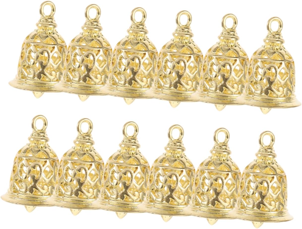 PRETYZOOM 12pcs Copper Bell Charms for Jewelry Making Mini Hollow Pendants Lightweight Craft Bells for Wind Chimes Keychains and Home Decor
