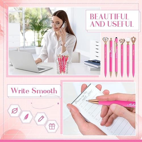 Miniatura 4 de 6 bolígrafos elegantes para mujer, bolígrafos de diamantes de cristal para diario, bonitos bolígrafos con purpurina con caja, regalos inspiradores