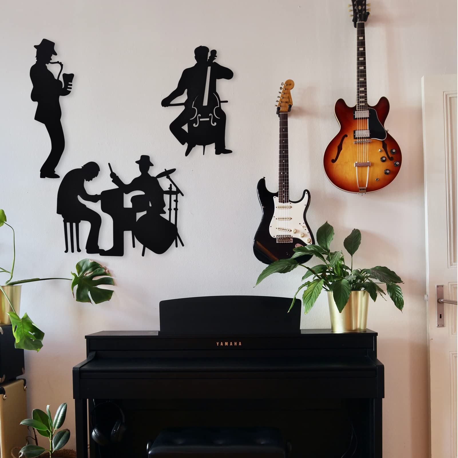 Music Metal Silhouette Music Metal Wall Decoration Saxophone Wall Hanging Cello Wall Art Jazz Drum Wall Decoration for Living Room Bedroom Office Hanging Wotieuns - Image 3