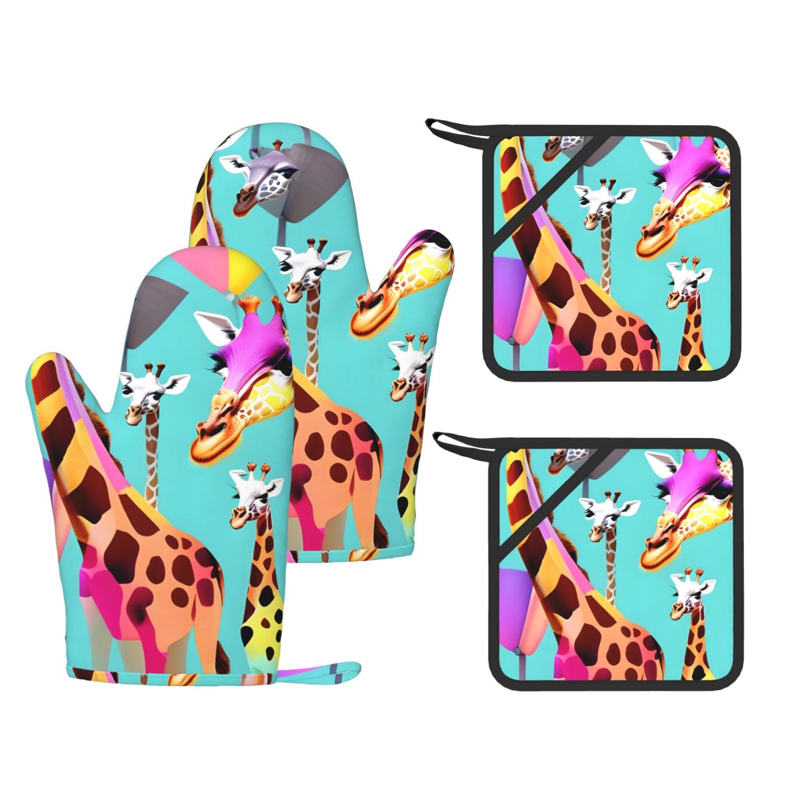Gants de cuisine en silicone anti-chaleur accessoires de protection motif girafe colorée