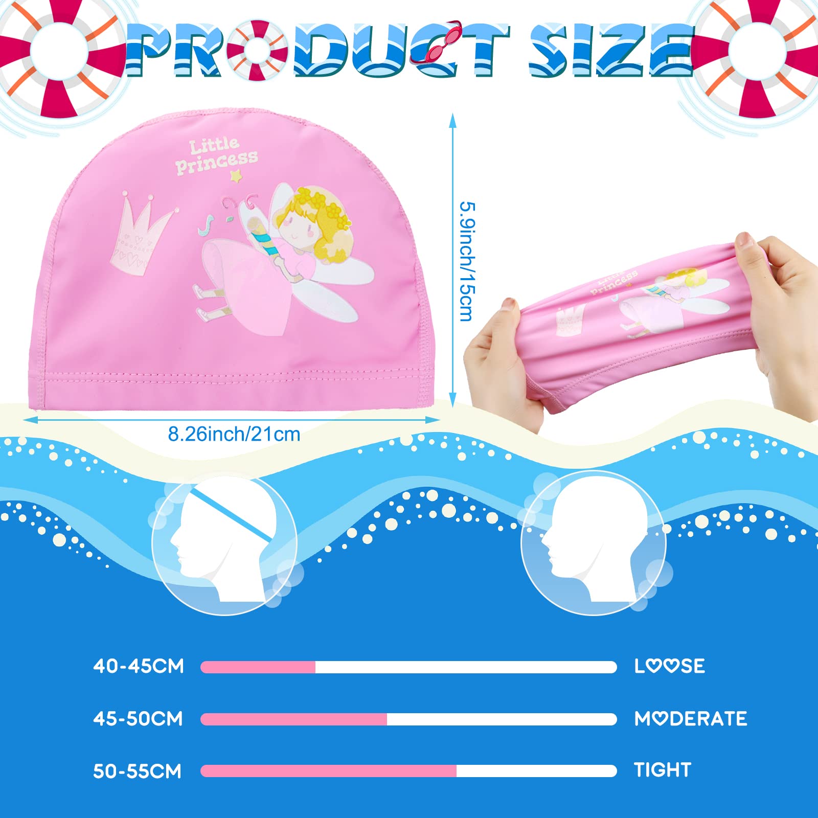 2 Pieces Kids Swimming Caps for Kids, Toddler, Children, Boys and Girls, Kids Waterproof Bathing Swim Cap for Long and Short Hair (Elf, Mermaid) 1