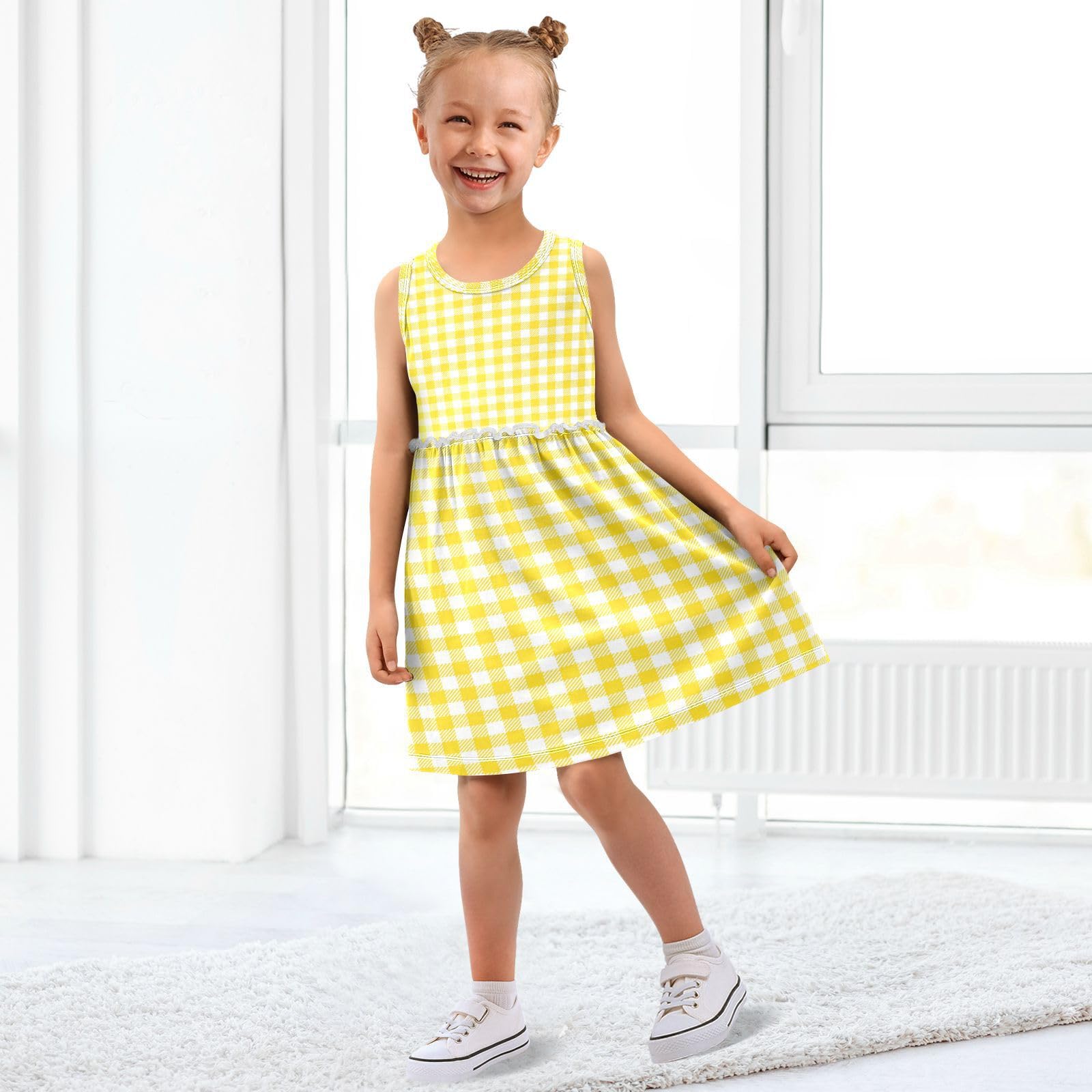 Girls Checkered Buffalo Plaid Yellow Dress Sleeveless Dress Summer Cotton Sundress 2T : Clothing, Shoes & Jewelry