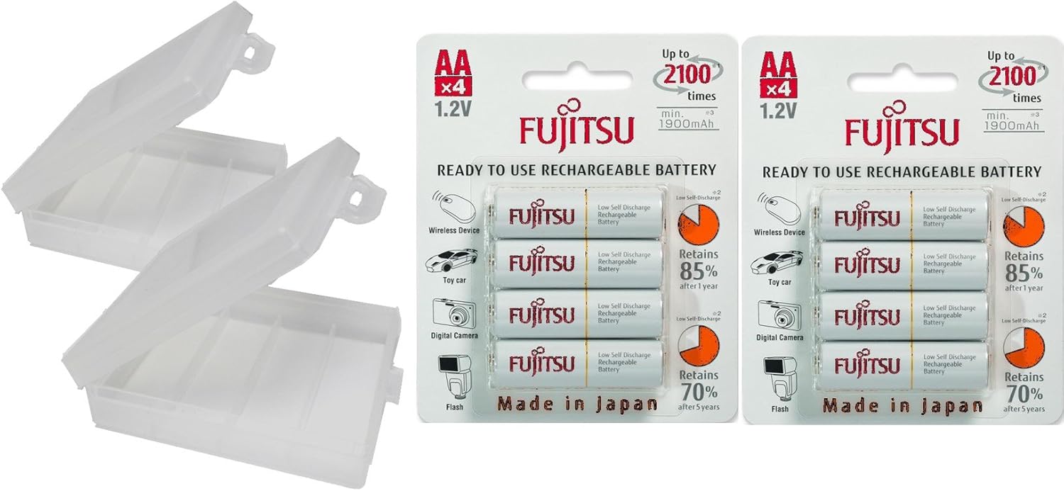 My Battery Supplier Replacement for 8 (2x4) Fujitsu Ready-to-use AA Rechargeable NiMH 1.2V Min. 1900mAh Batteries - with Battery Holder