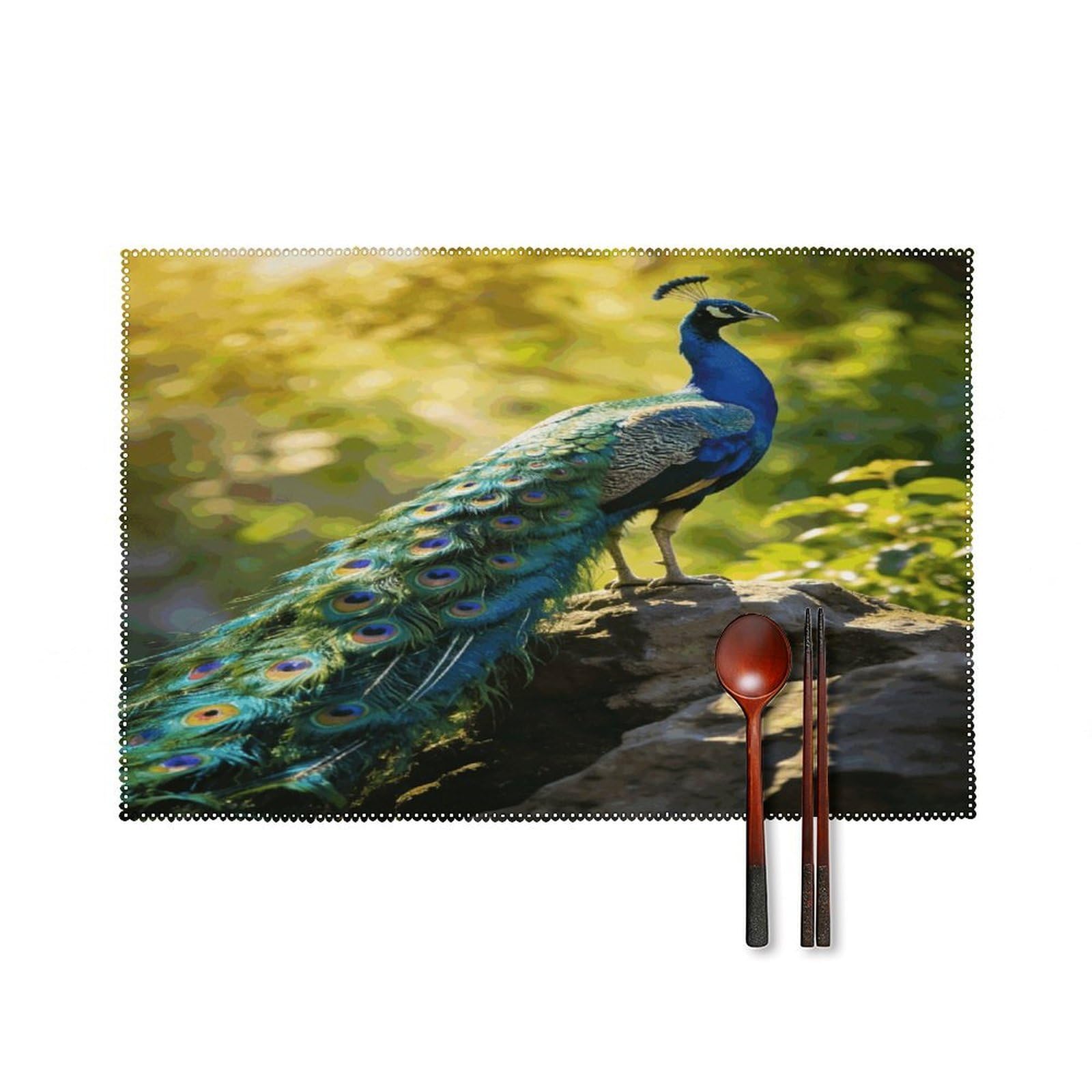 Khauerbc Style Beautiful Peacock Placemats Set Of 6,Decorating The Dining Table，Canvas Washable Table Mats，Wipe Clean Anti Slip Dining Table Place Mats For Party Kitchen Dining Decoration