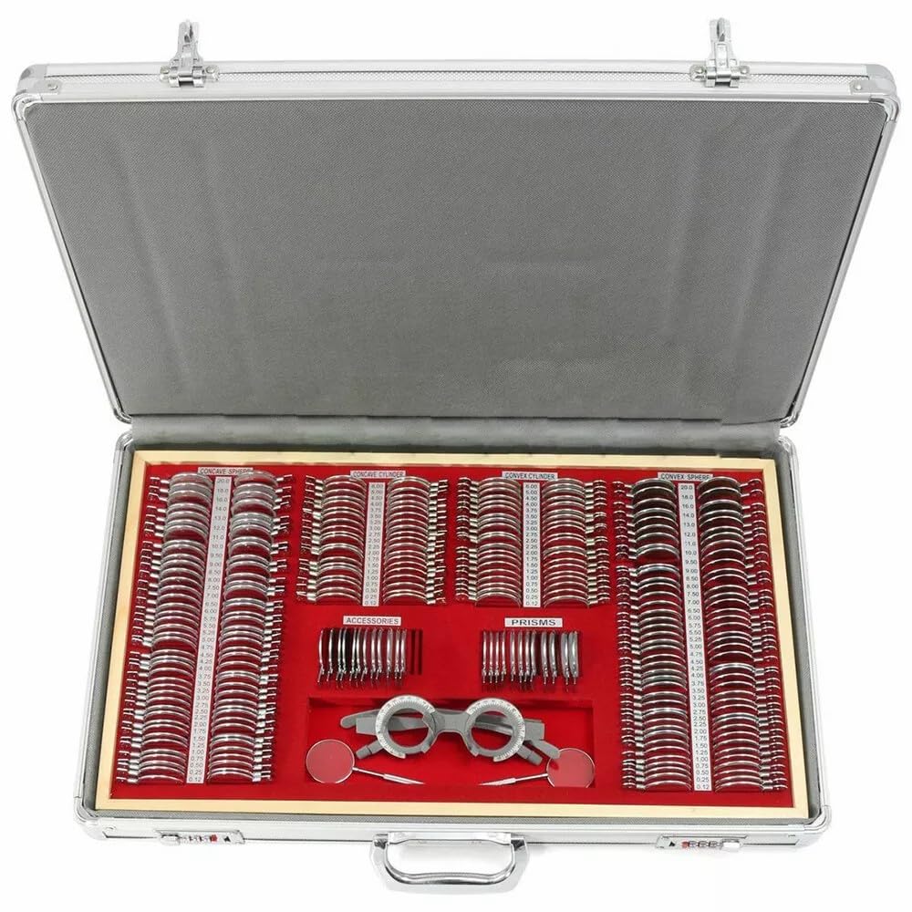 Optical Trial Lens Set Ophthalmic Optometry Lens Eyeglasses Shop Professional Optometry Kit with Trial Frames, and 266 Trial Lenses for Vision Screening, Refractive Error Examination