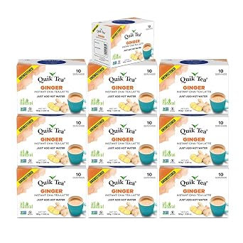 QuikTea Instant Ginger Chai Tea Latte Unsweetened, 56.4 Oz, Artisanal Indian Chai Latte Mix, Just Add Hot Water, Low Caffeine, Non-GMO, Gluten Free