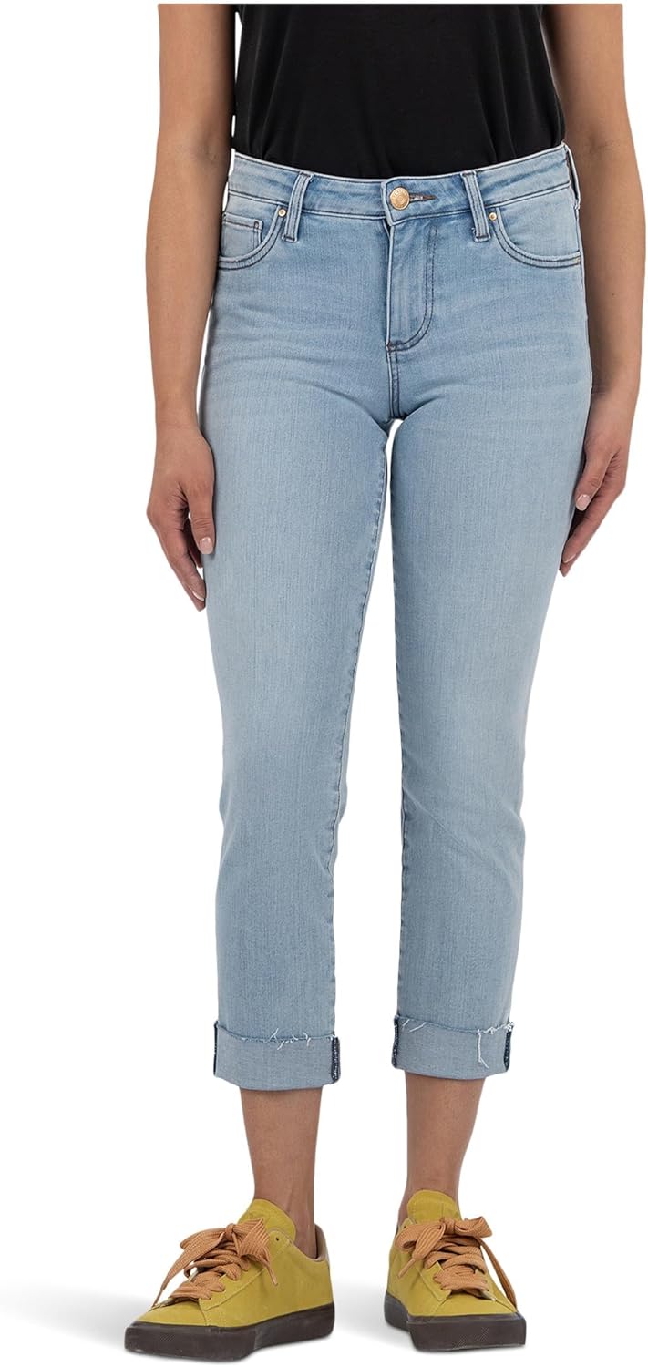 KUT from The Kloth Womens Amy Crop Straight Leg Roll Up with Raw Hem
