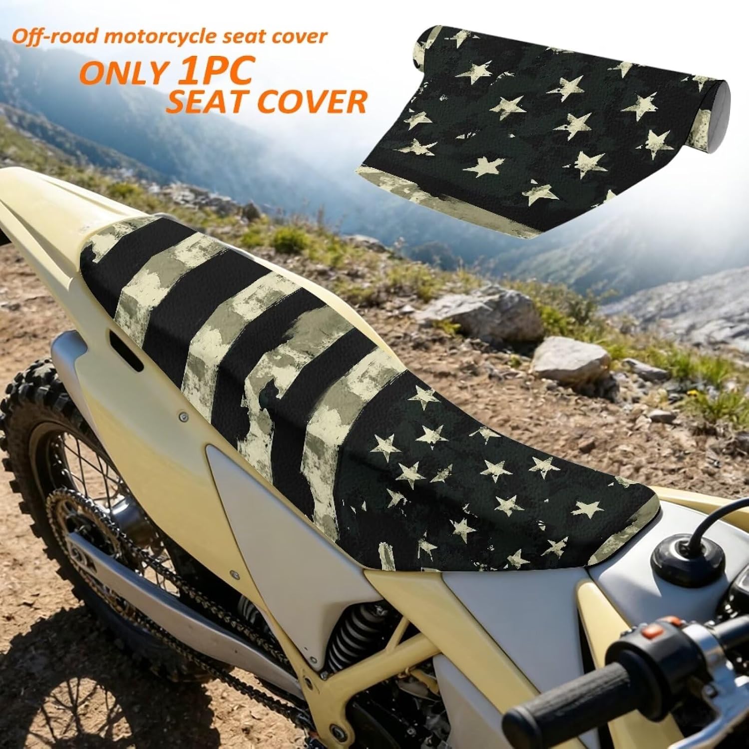 Camouflage Flag Dirt Bike Seat Cover Waterproof Motocross Enduro Off Road Seat Cover Dirt Bike Accessories for E Dirt Pit Bike Ebike CR CRF XR 50 85 125 150 230 250 450