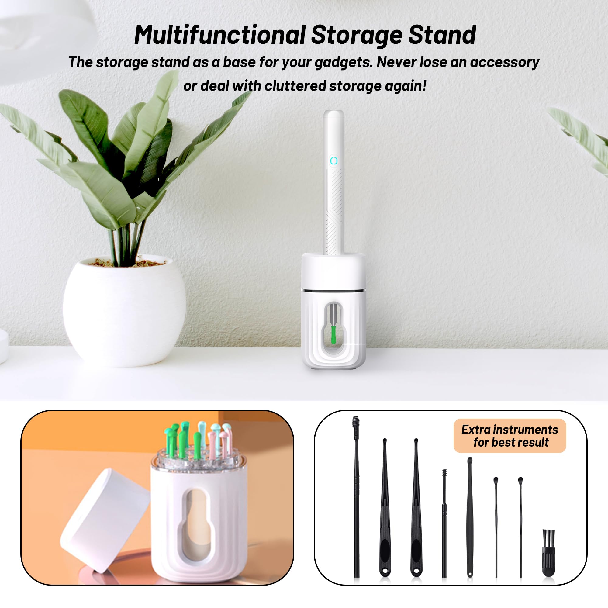 Ear Wax Removal Tool - Wireless Ear Cleaner Kit with 1080 HD Camera and Storage Case, Rechargeable Earwax Remover with 12 Ear Picks, Ear Wax Removal Kit with 8 Replacement Tips (White)