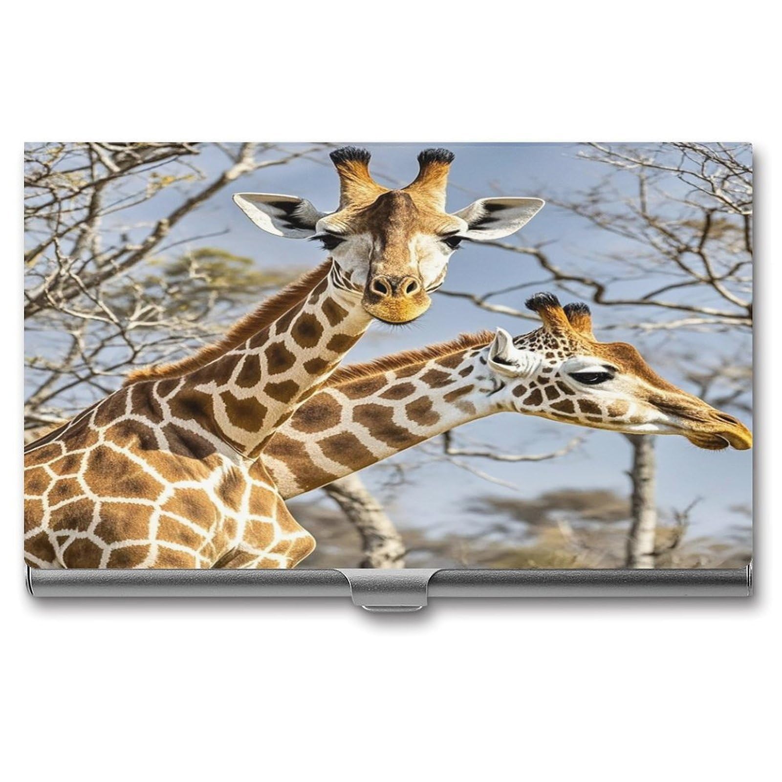 FekiLoot Giraffe Business Card Holder for Men Women Metal Slim Organizer Business Card Carrier Wallet Name Cards Holder Retro Slim Pocket Purse Small Portable Card Case