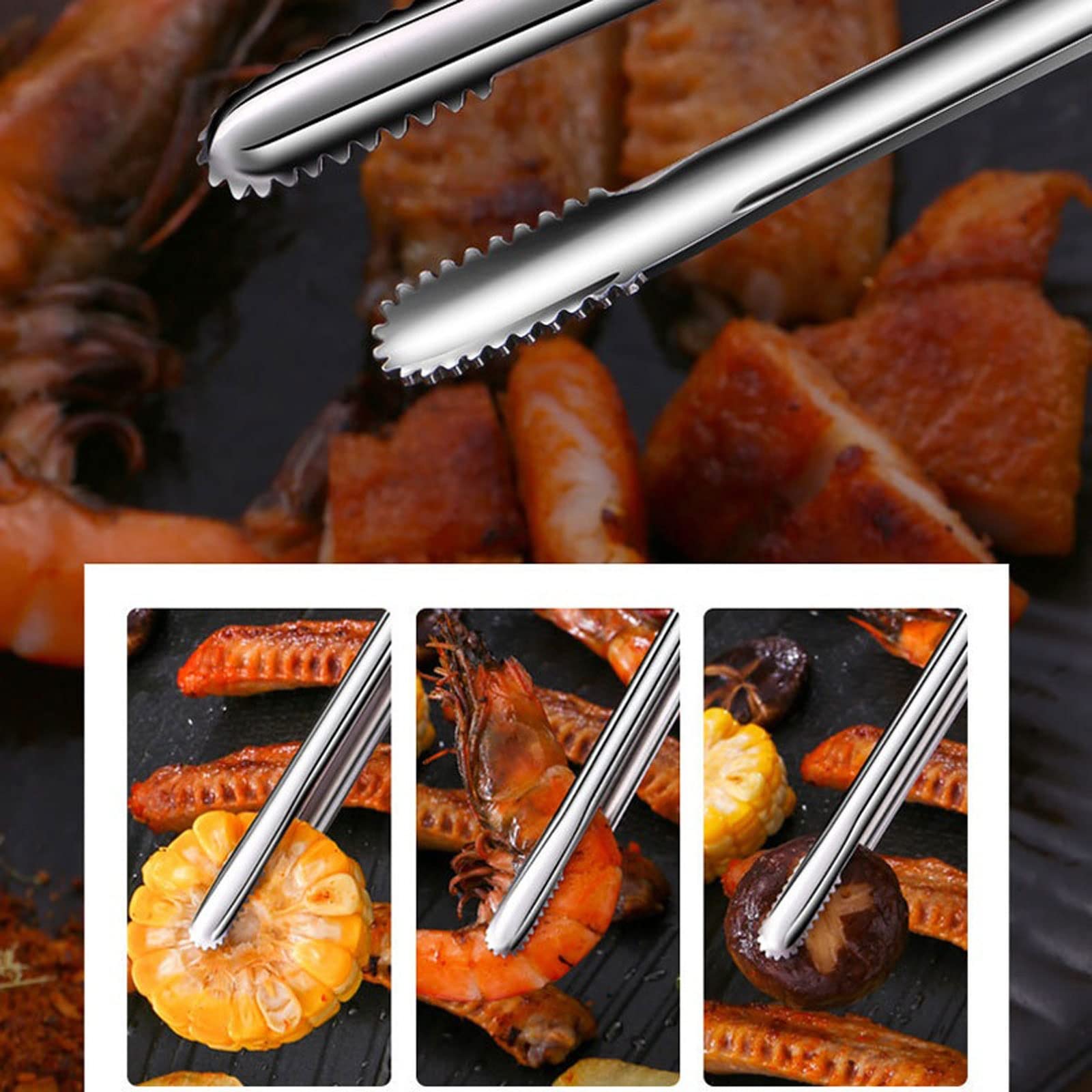Pinces Grill Pinces Viande Ustensiles de Cuisine pour BBQ Cuisson Argent Cuisine Accessoires Camping Fournitures Article Barbecue Clip (Grand)