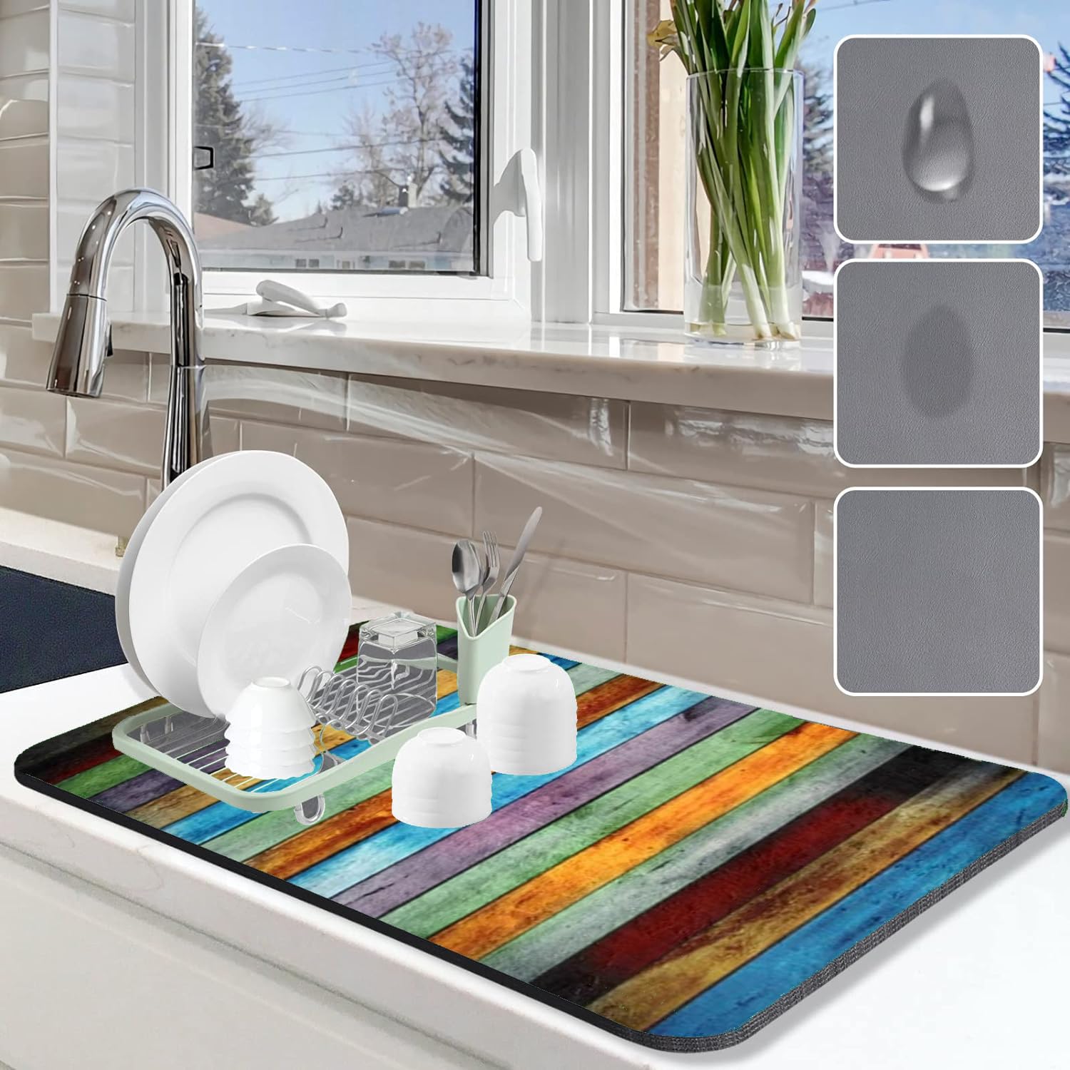 VHKD Dish Drying mat for Kitchen Water Absorbent mats for Kitchen Utensils Large Dry mat for Kitchen Utensils Drying mat Water Absorbent mats for Kitchen Large Size (Design 4 | 38x58cm, 1)
