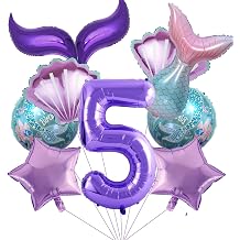 10Pcs Mermaid 5th Birthday Decorations Mylar Balloon for Mermaid Birthday Ocean Party Decorations Supplies for Baby Shower