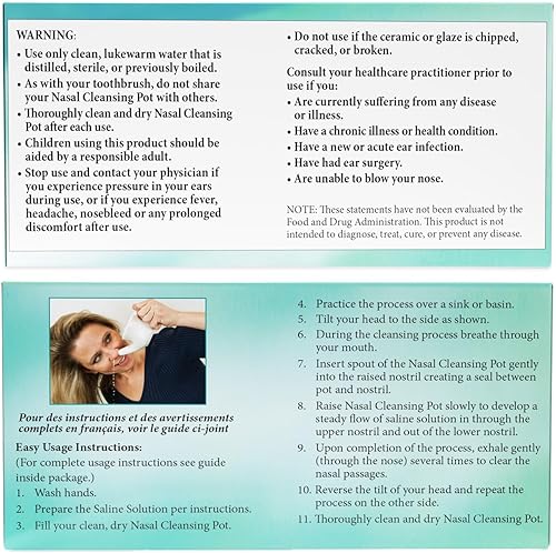 Miniatura 3 de ANCIENT SECRETS Neti Pot - Enjuague sinusal + paquete de sal limpiadora premedida, modelo de cerámica apto para lavavajillas, diseño ergonómico