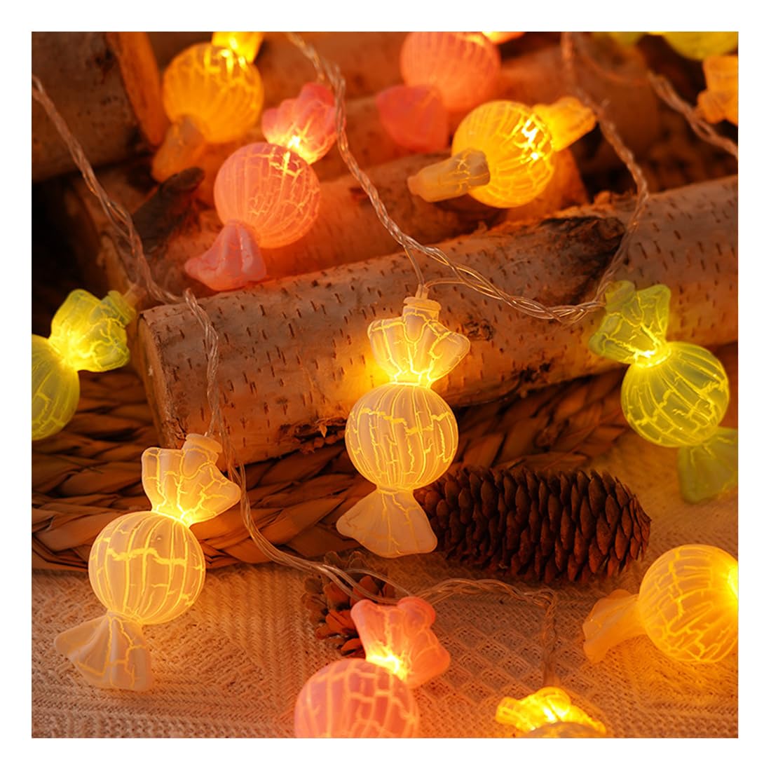 Luces De Cadena De Hadas Colgantes Creativas|Luces LED De Alambre De Cobre Blanco Cálido|Luces De Hadas Novedosas Para Decor Fiestas Halloween Navidad,Dulce,10m(32.8 Pies)-80LED-Batería