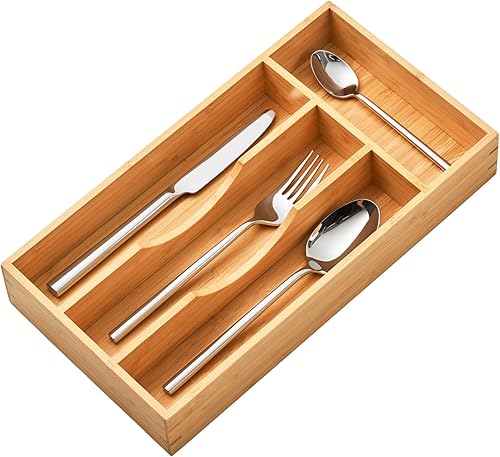 Miniatura 7 de Umilife Organizador de cajones de cocina de bambú, soporte de bandeja de cubiertos de 9 pulgadas para cajón pequeño, organizador de madera para