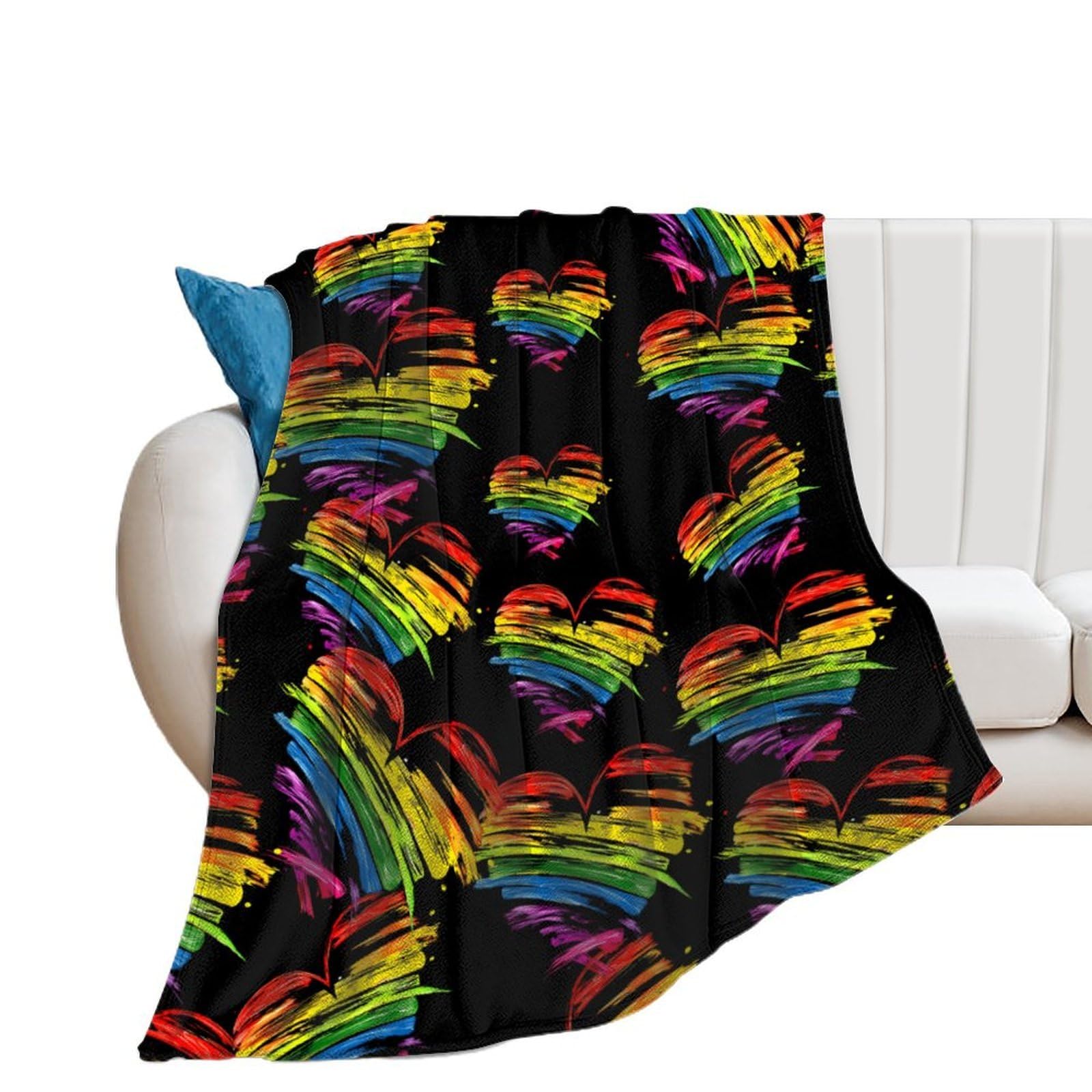 OUTBDNVFSA LGBT Gay Rainbow Heart Throw Blanket Lightweight Summer Blankets for Bed Sofa Camping Travel
