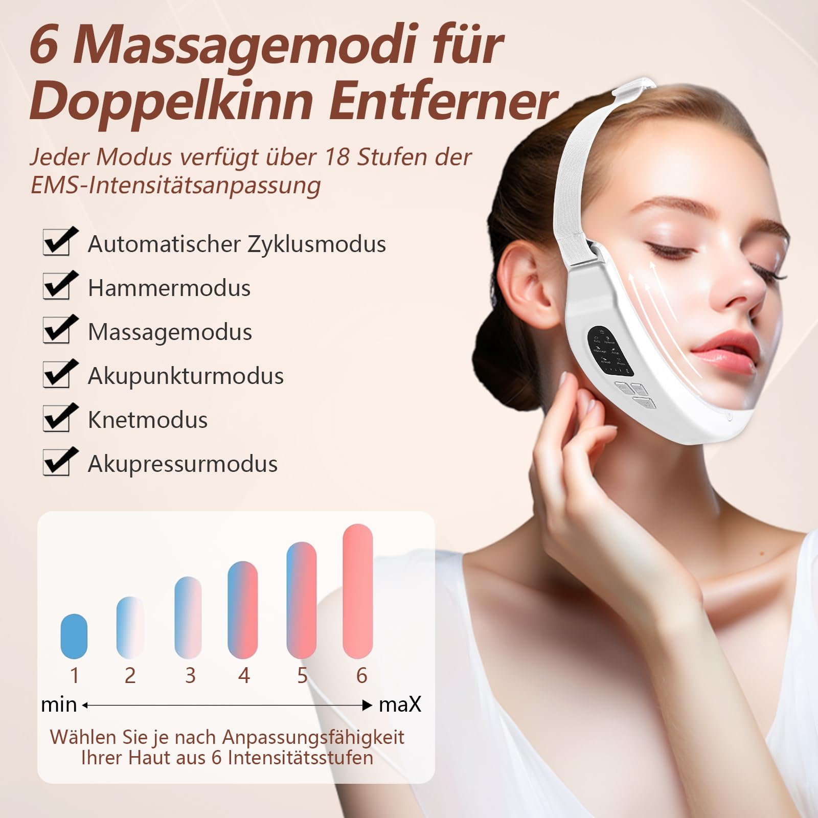 Elektrisches V-Face Shaping Massager, EMS Facelifting Gerät Weiß mit 6 Modi 18 Intensitätsstufen, Doppelkinn Entferner mit Fernbedienung, Gesichtsmassagegerät für Schlanke Kieferlinie