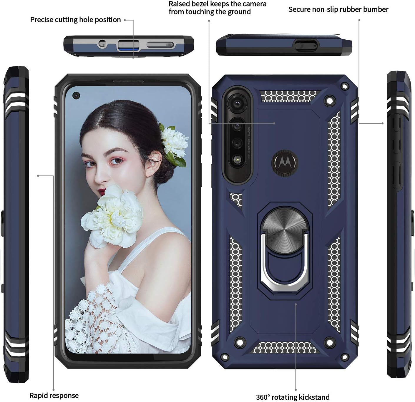 LeYi Compatible with Moto G Power 2020 Case (Not Fit 2021) with [2Pack] Tempered Glass Screen Protector,[Military-Grade] Phone Cover with Ring Kickstand for Motorola G Power 2020, Blue