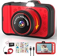 CHAKE YAKE Kids Digital Camera: 360° Rotating Zoom, 3.5" HD Screen, 1080P Toy Camera with Flash, 32GB Card for Boys Girls 3-12
