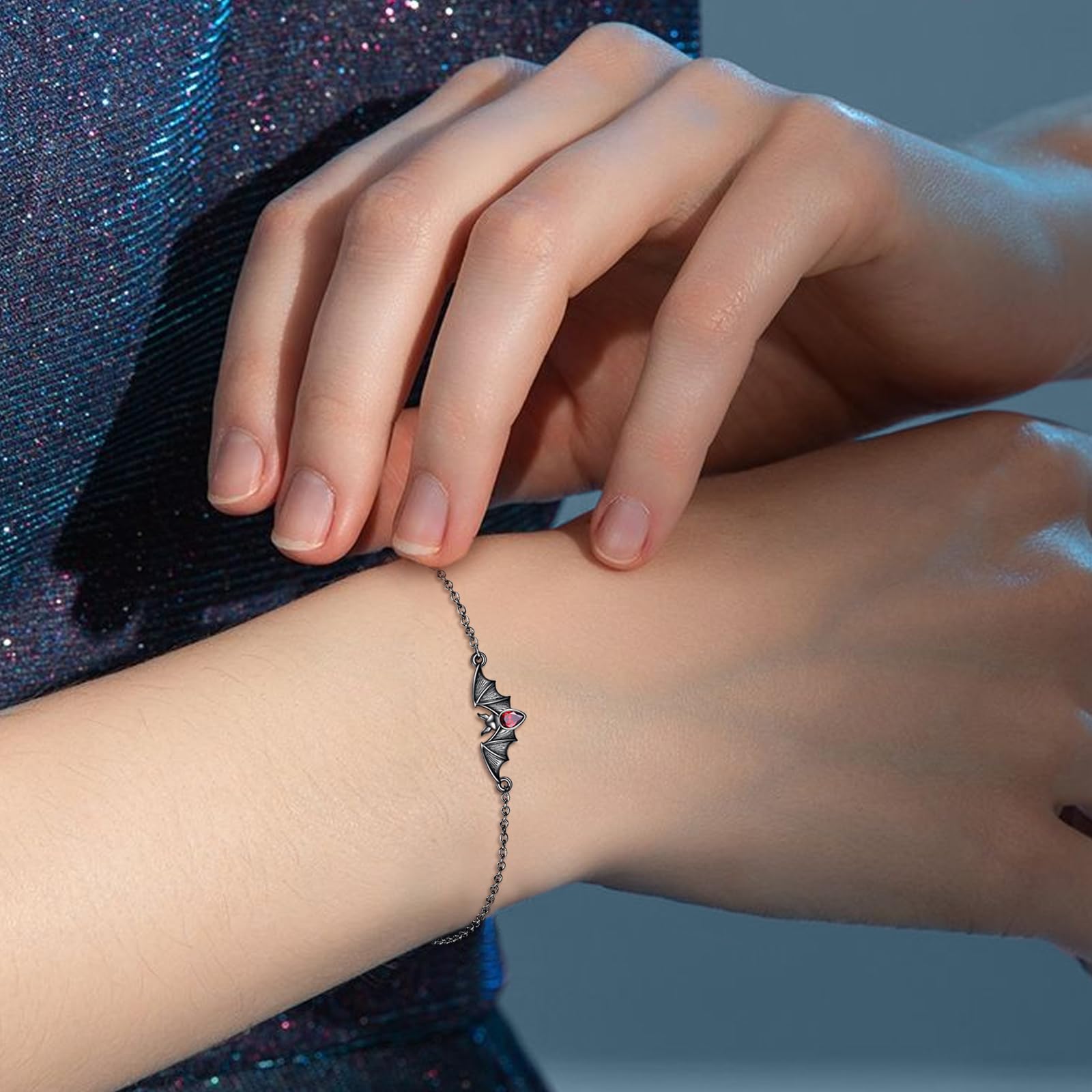 ONEFINITY Bracciale da donna a pipistrello, in argento Sterling 925, nero, con pipistrello, per Halloween, gioiello gotico, Zirconia cubica